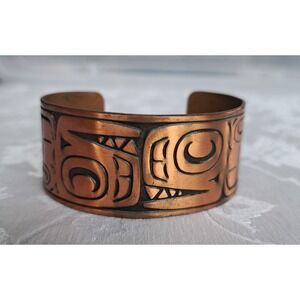 Vintage Native American Totem Solid Copper Bracelet Haida Style